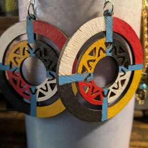 Native American Medicine Wheel Wood Earrings